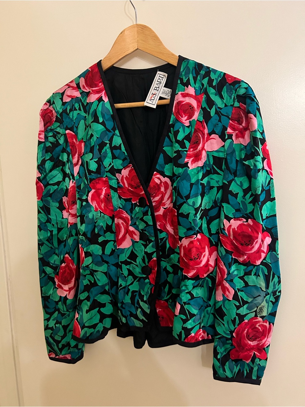 A.J. Bari Green & Red Floral V-Neck Jacket